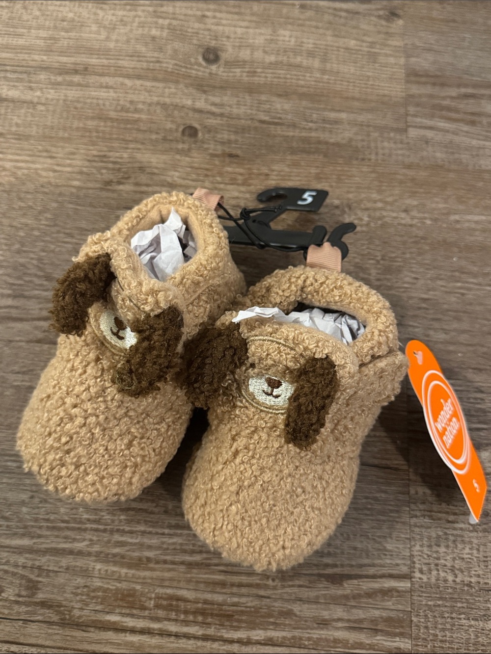 wonder nation Toddler Brown Fuzzy Puppy Slippers